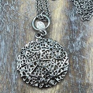 Cookie Lee Necklace Silver-tone toggle  closure Crystals round Sphere Long 32”